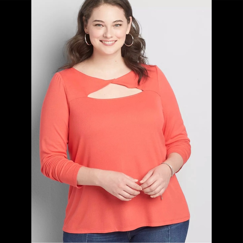 Lane Bryant Size 30/32 Twist Neck Cutout Top in Color of Starfish coral